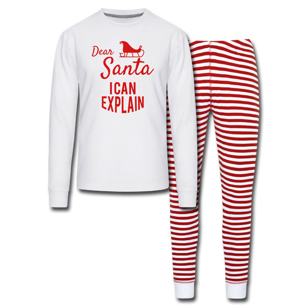 Dear Santa I can Explain Unisex Christmas Pajama Set - white/red stripe