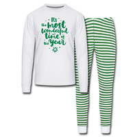 The Most Wonderful Time of the Year Unisex Christmas Pajama Set - white/green stripe